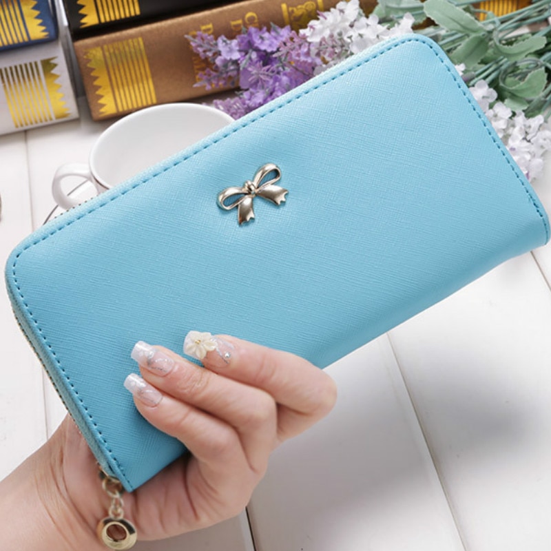 Bowknot Wallet Fashion Long Envelope Coin Purse Card Holders for Ladies Girls 
