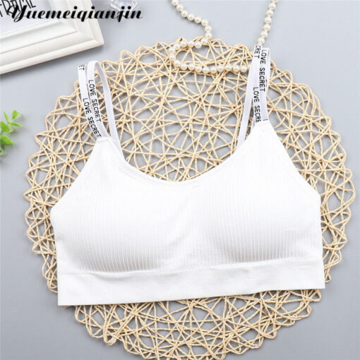 Women Seamless Bandeau Letter Print Straps Tube Top Sexy Lingerie Cropped Top Fitness Bra Brassiere Wireless Sport Top Underwear