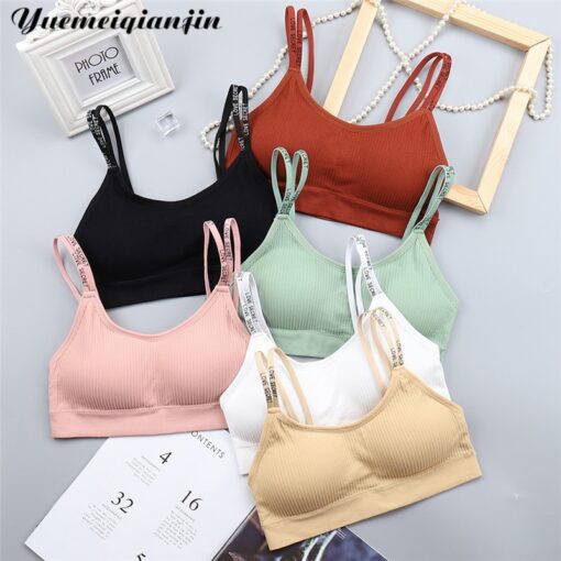 Women Seamless Bandeau Letter Print Straps Tube Top Sexy Lingerie Cropped Top Fitness Bra Brassiere Wireless Sport Top Underwear