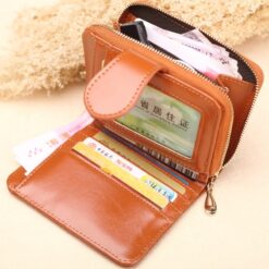 Hot Sale Wallet Short Wallet PU Women's Purse Zipper&Button Purse Red Small Wallet Coin Pocket Cartera